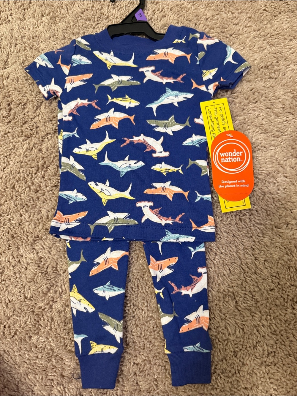 wonder nation Navy Shark Print Toddler Pajama Set Multicolor Sharks size 12M-NWT